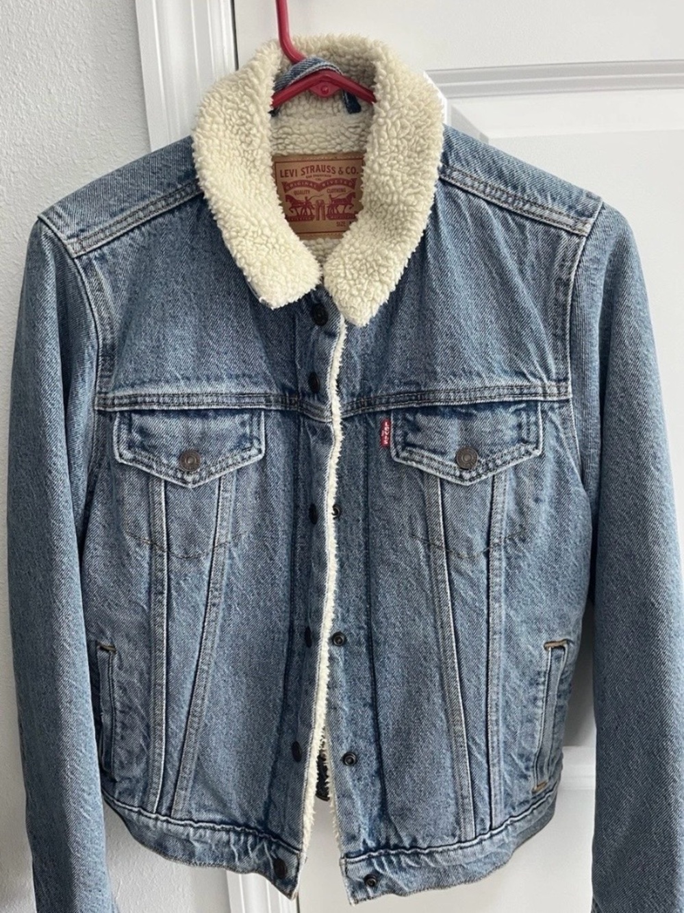 Levi's Light Blue Denim Sherpa-Lined Jean Jacket with Cream Collar